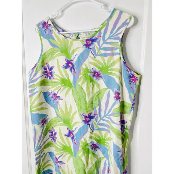 Vtg Reef Island Silk Dress L Hawaiian Floral Palm Straight Midi Side Slit Resort - Picture 11 of 13